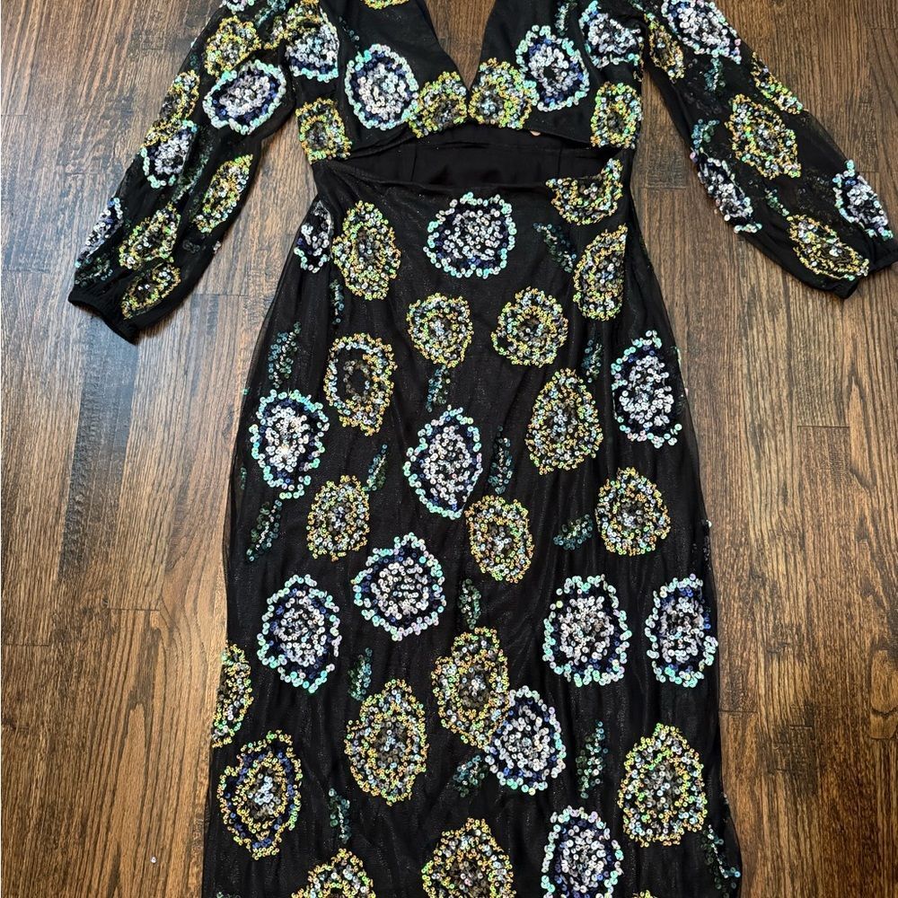 Anthropologie Floral Sequin Dress Let me Be-Q15 - Picture 5 of 14